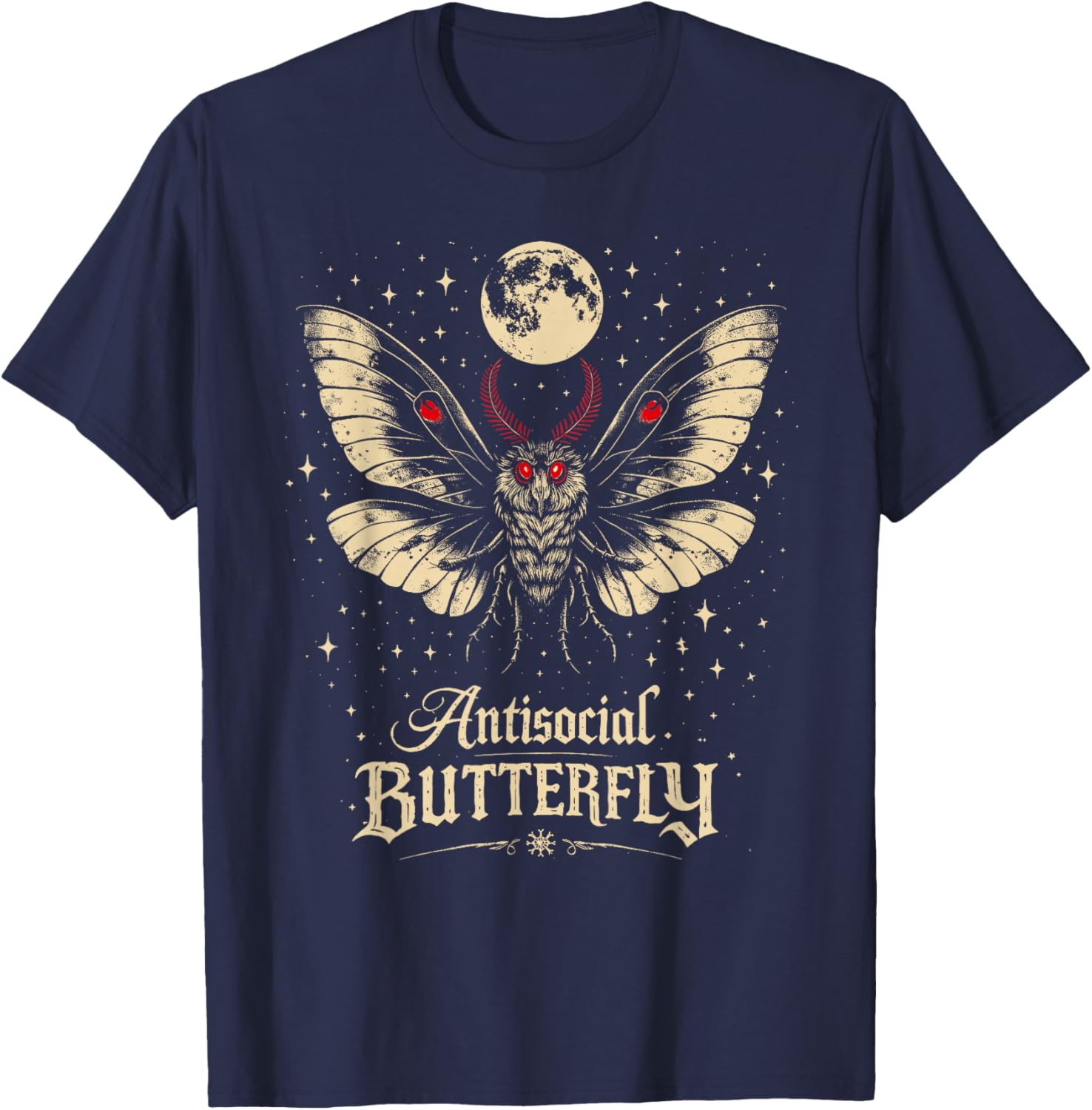 Mothman Anti-Social Funny Butterfly Cryptid Cryptozoology T-Shirt - T-Shirt | Navy