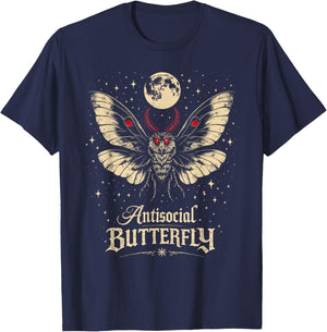 Mothman Anti-Social Funny Butterfly Cryptid Cryptozoology T-Shirt - T-Shirt | Navy