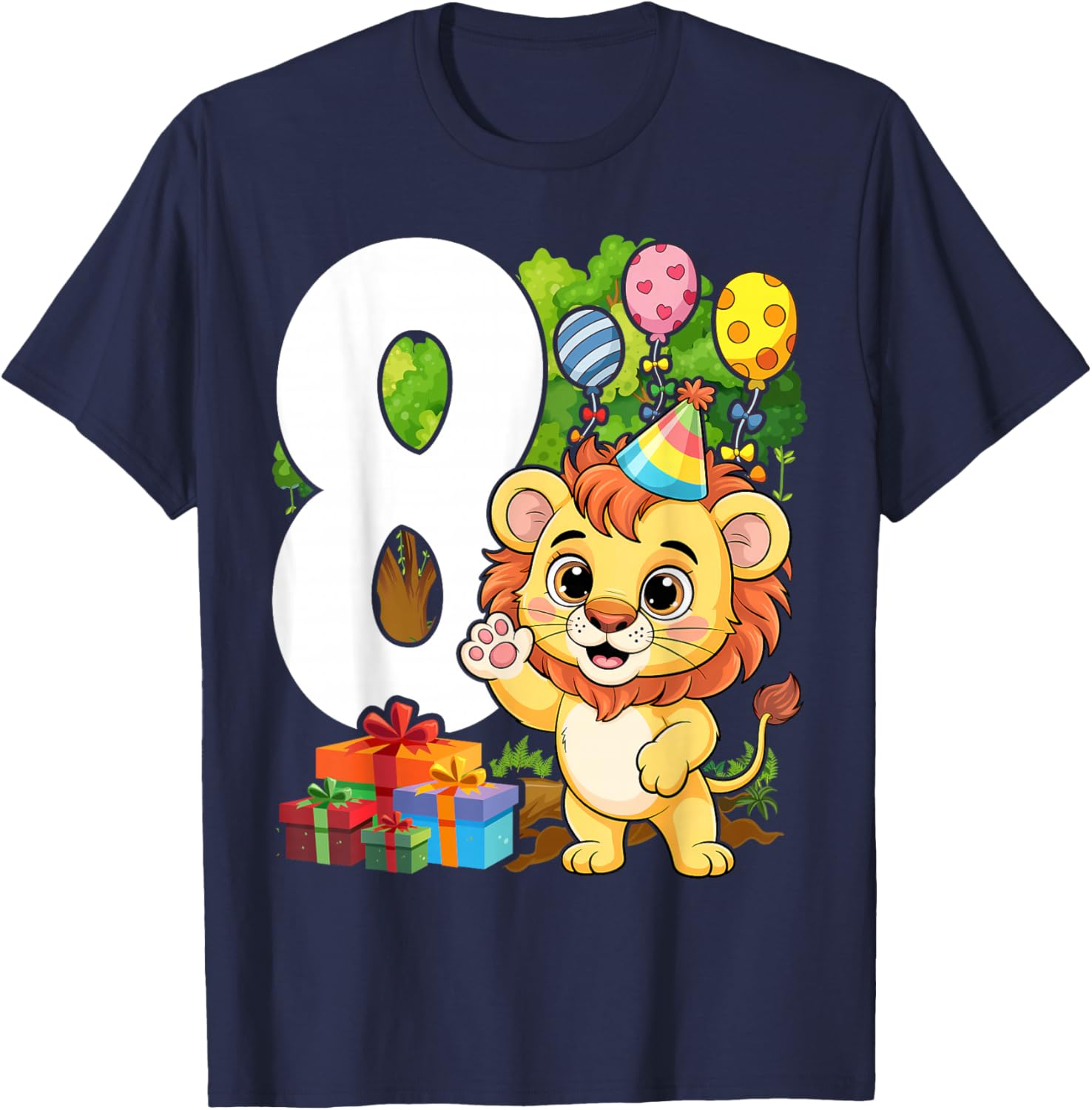 8th Lion Birthday Party 8 Year Old Lions T-Shirt - T-Shirt | Navy