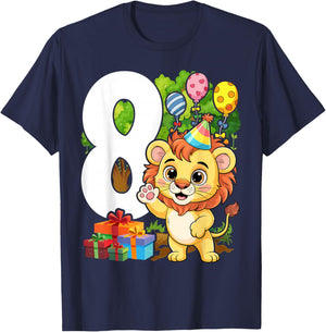 8th Lion Birthday Party 8 Year Old Lions T-Shirt - T-Shirt | Navy