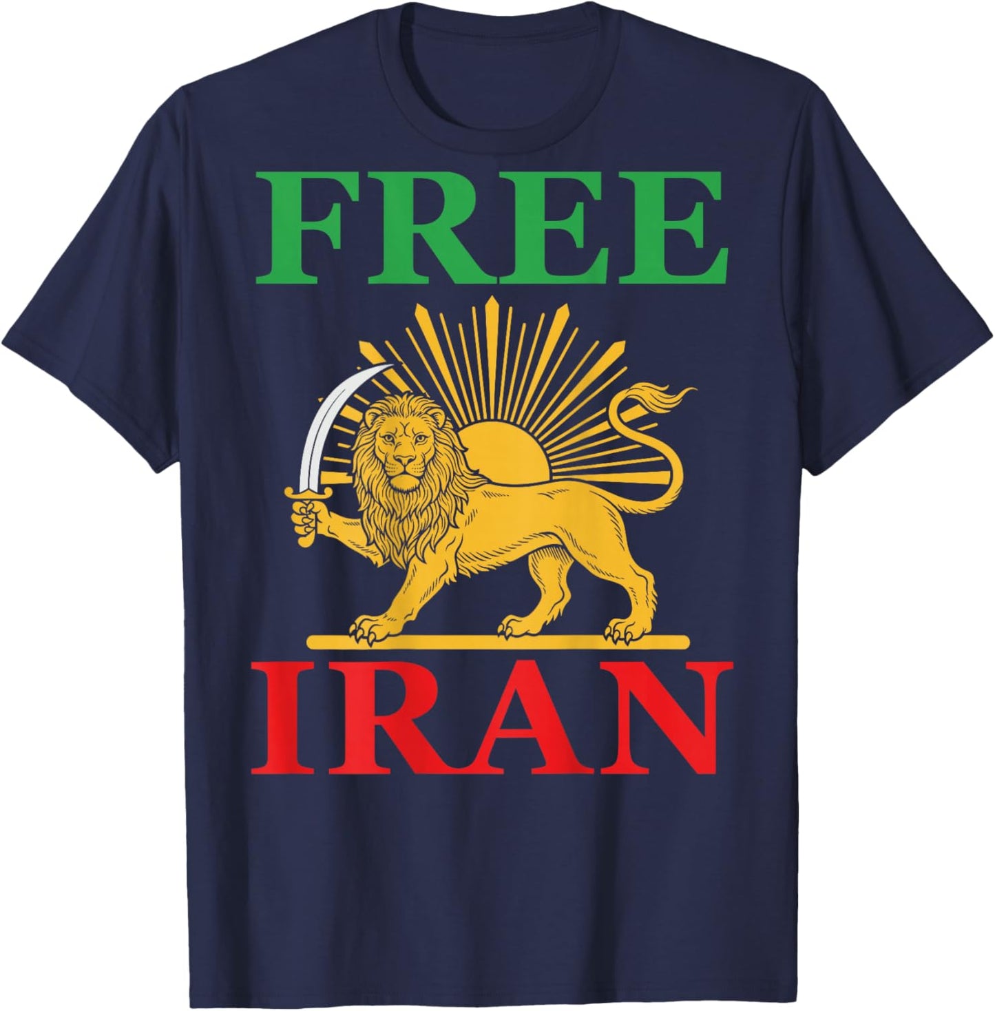 Free Iran T Iranian Flag Lion (on Back) T-Shirt - T-Shirt | Navy