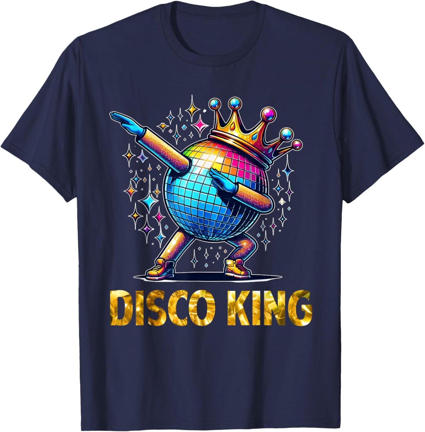 Disco King Costume 70s Dance Parties LED Disco Light Dabbing T-Shirt - T-Shirt | Navy