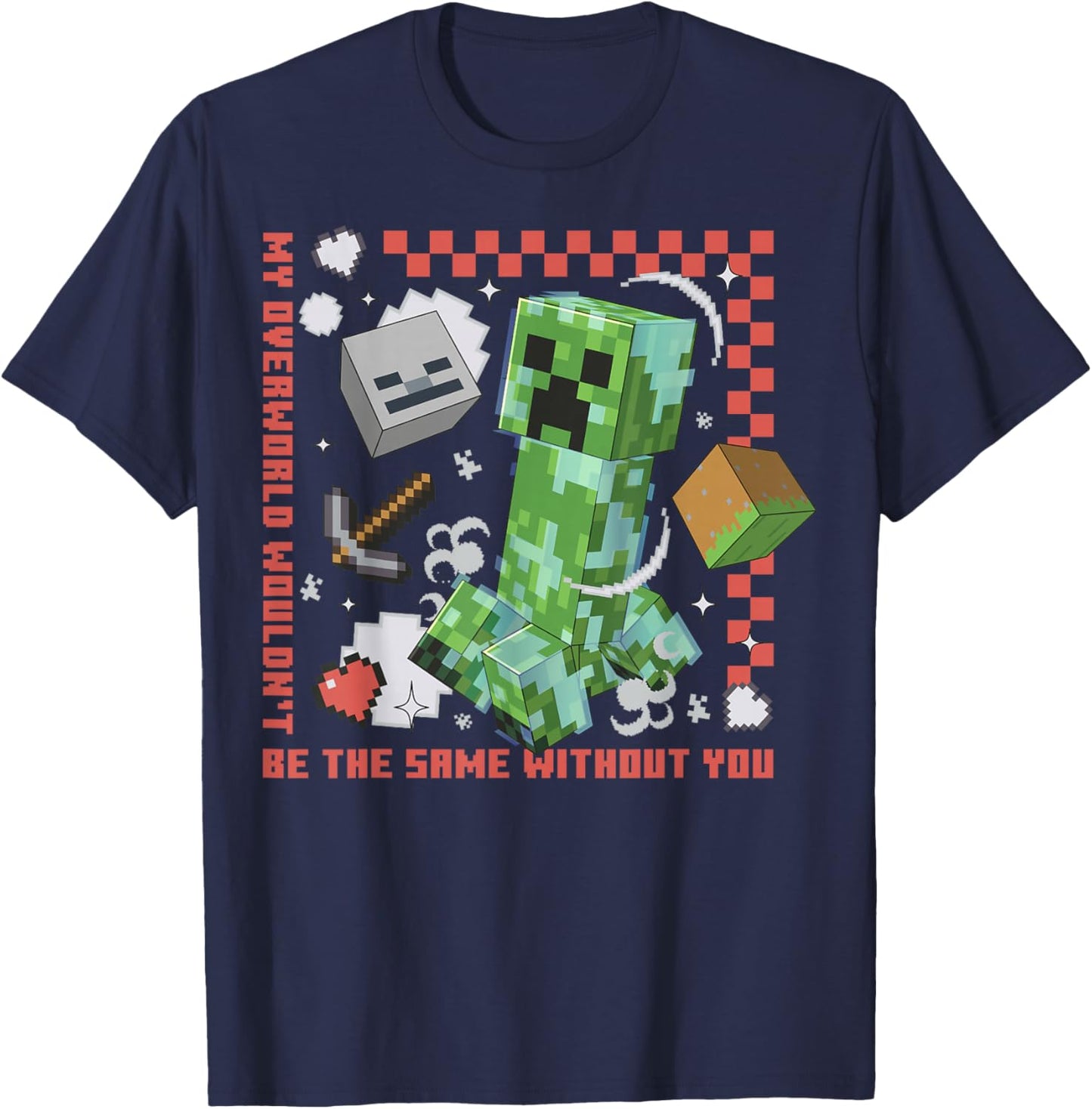 Minecraft Creeper Overworld Heart T-Shirt - T-Shirt | Navy