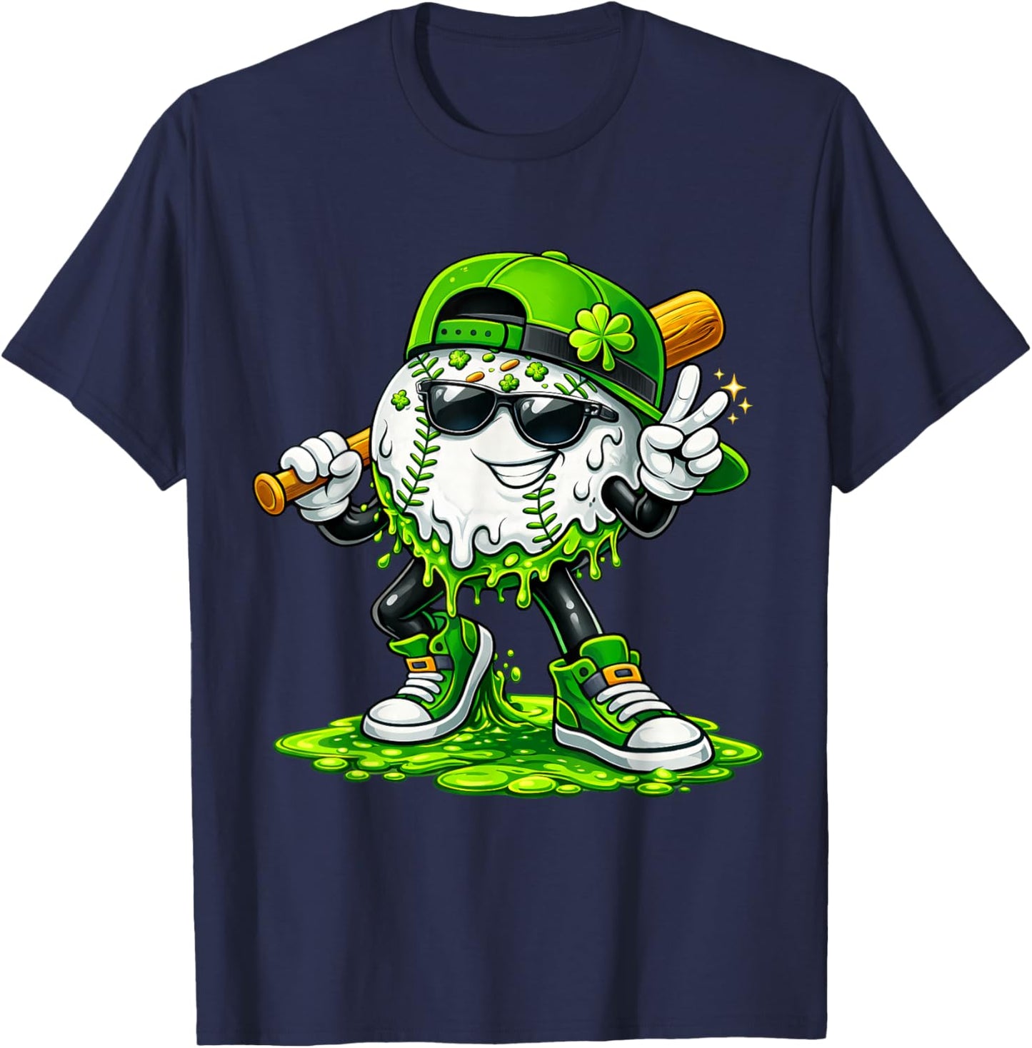 St Patricks Day Baseball Ice Cream Drip for Youth Boys Kids T-Shirt - T-Shirt | Navy