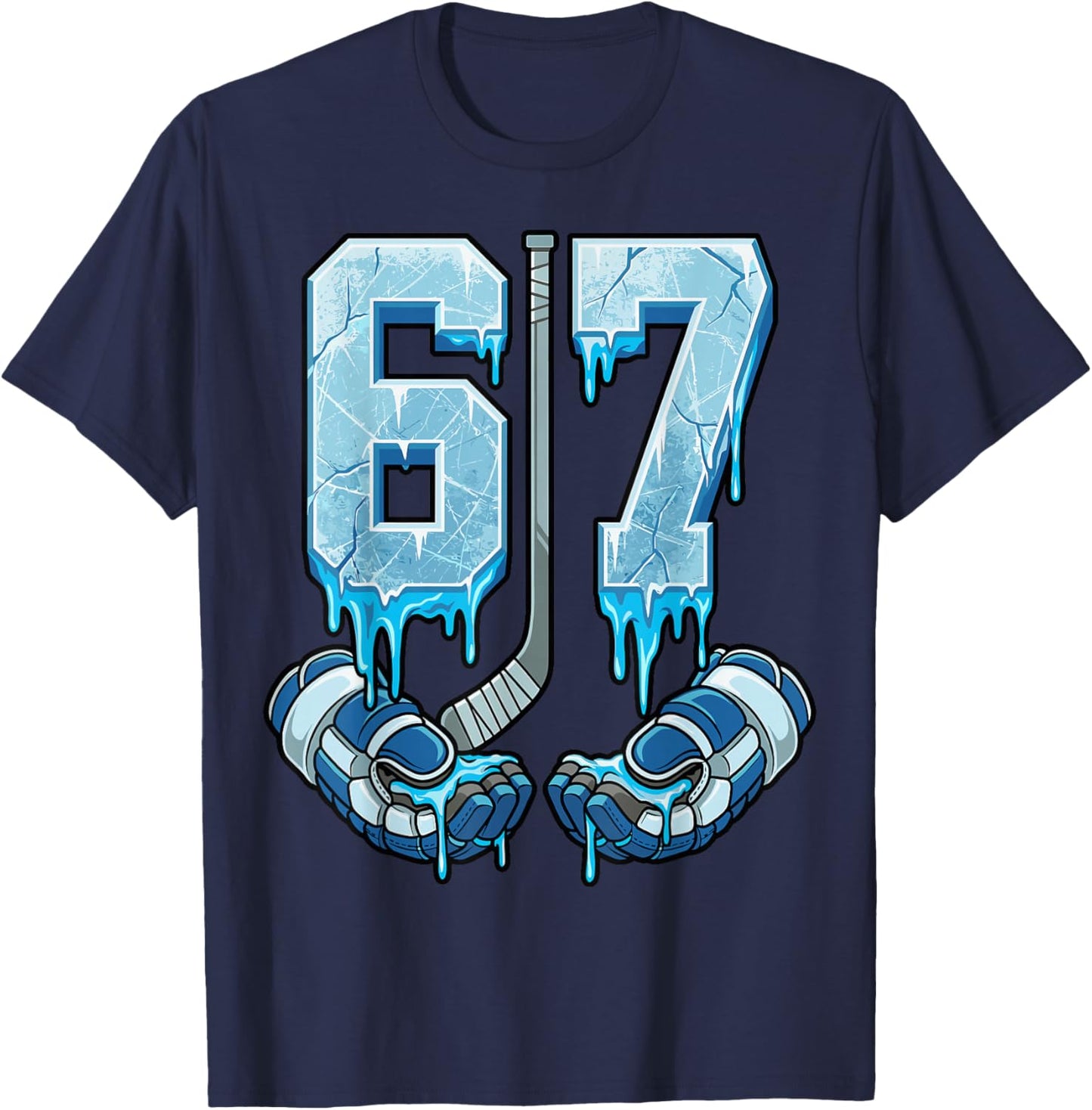 Ice Hockey 67 Drip Meme Six Seven T-Shirt - T-Shirt | Navy