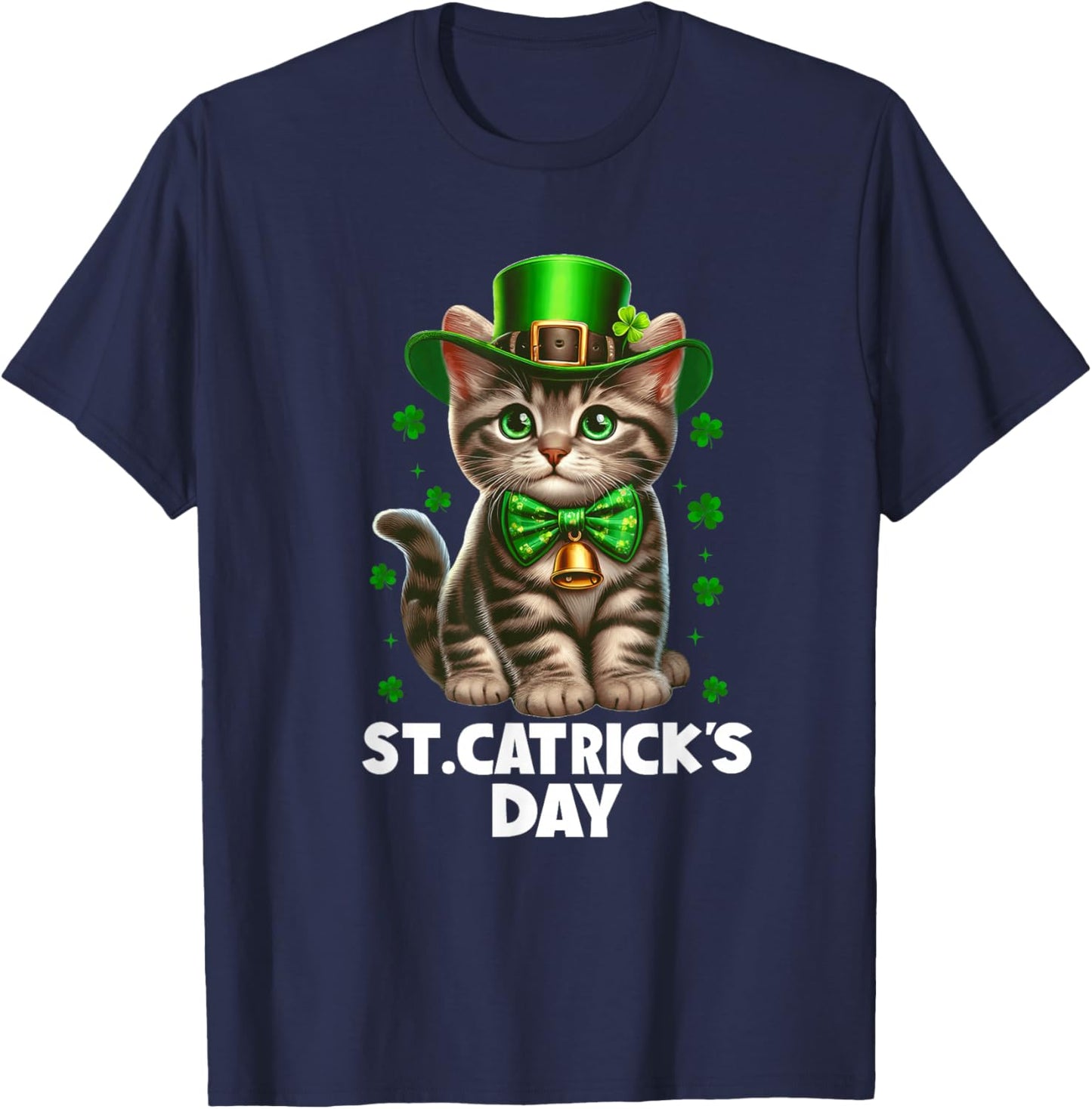 St Patricks Catricks Day Cats Saint Pattys Women Girls Kids T-Shirt - T-Shirt | Navy
