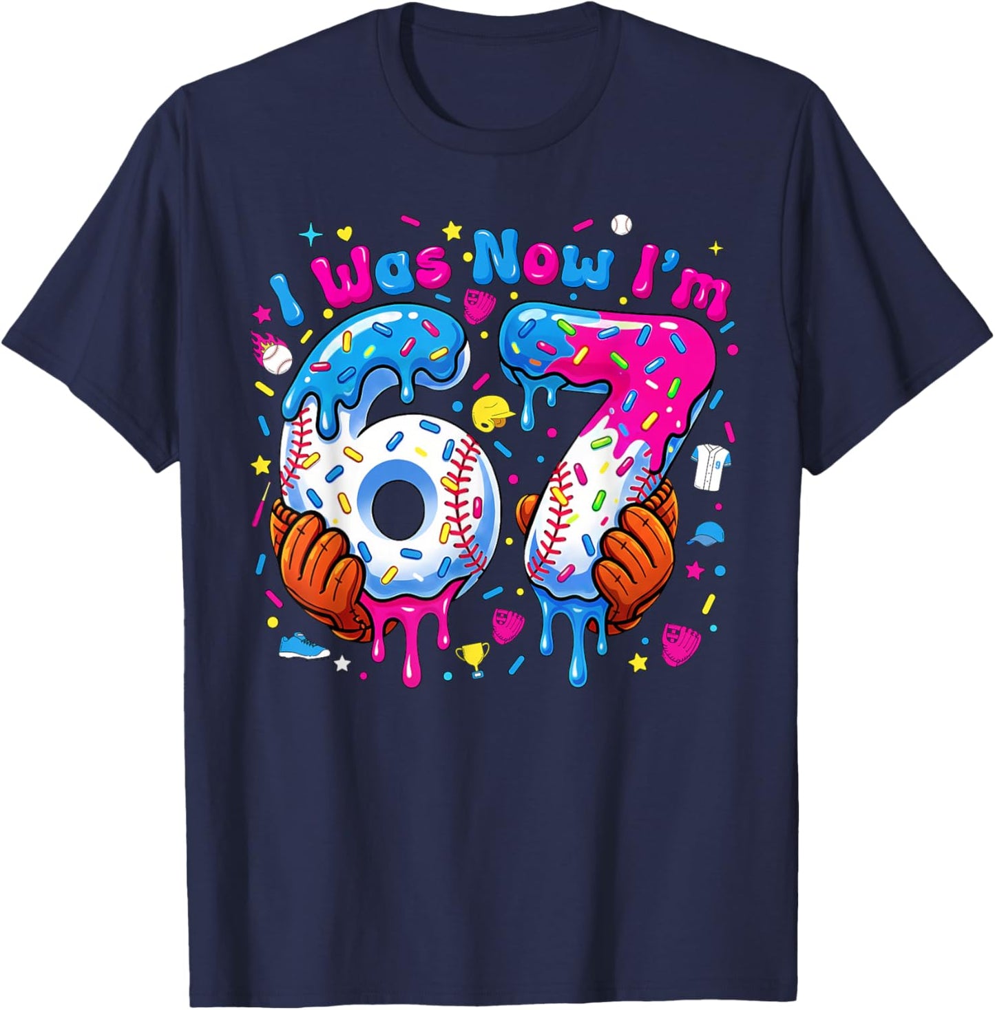 7th Birthday I was 6 Now I'm 7 Baseball Ice Cream Drip T-Shirt - T-Shirt | Navy