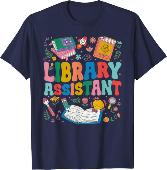 Library Assistant Groovy School Library Assistant T-Shirt - T-Shirt | Navy