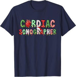 Cardiac Sonographer Christmas Lights Echocardiogram CVICU T-Shirt - T-Shirt | Navy
