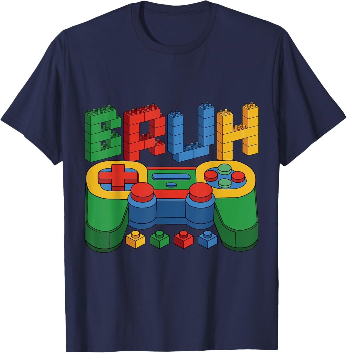 Bruh Block Building Playing Brick Builder Gaming Gamer T-Shirt - T-Shirt | Navy
