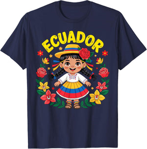 Cute Ecuador Girl Traditional Dress Flag Colors Art for Kids T-Shirt - T-Shirt | Navy