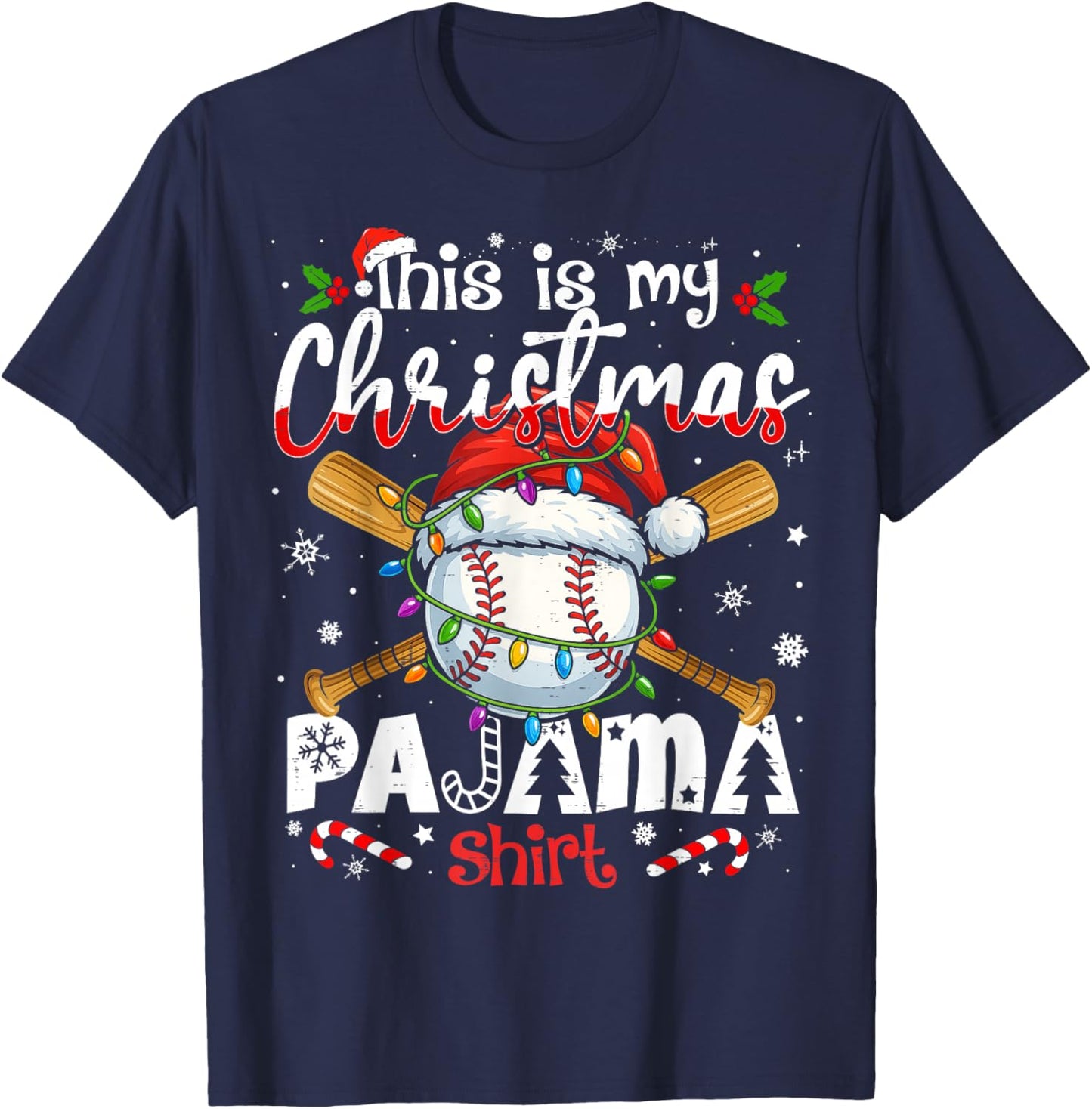This is My Christmas Pajama Shirt Baseball Xmas PJs Boys Men T-Shirt - T-Shirt | Navy