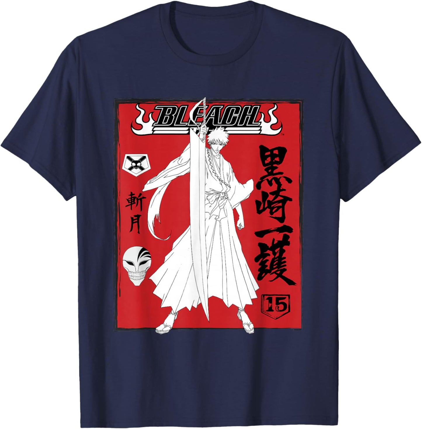 Bleach Ichigo Kurosaki Hollow Mask Collage Red Kanji Anime T-Shirt - T-Shirt | Navy