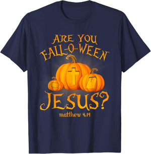 Retro Fall Religious Bible Matthew are You Fall-O-Ween Jesus T-Shirt - T-Shirt | Navy