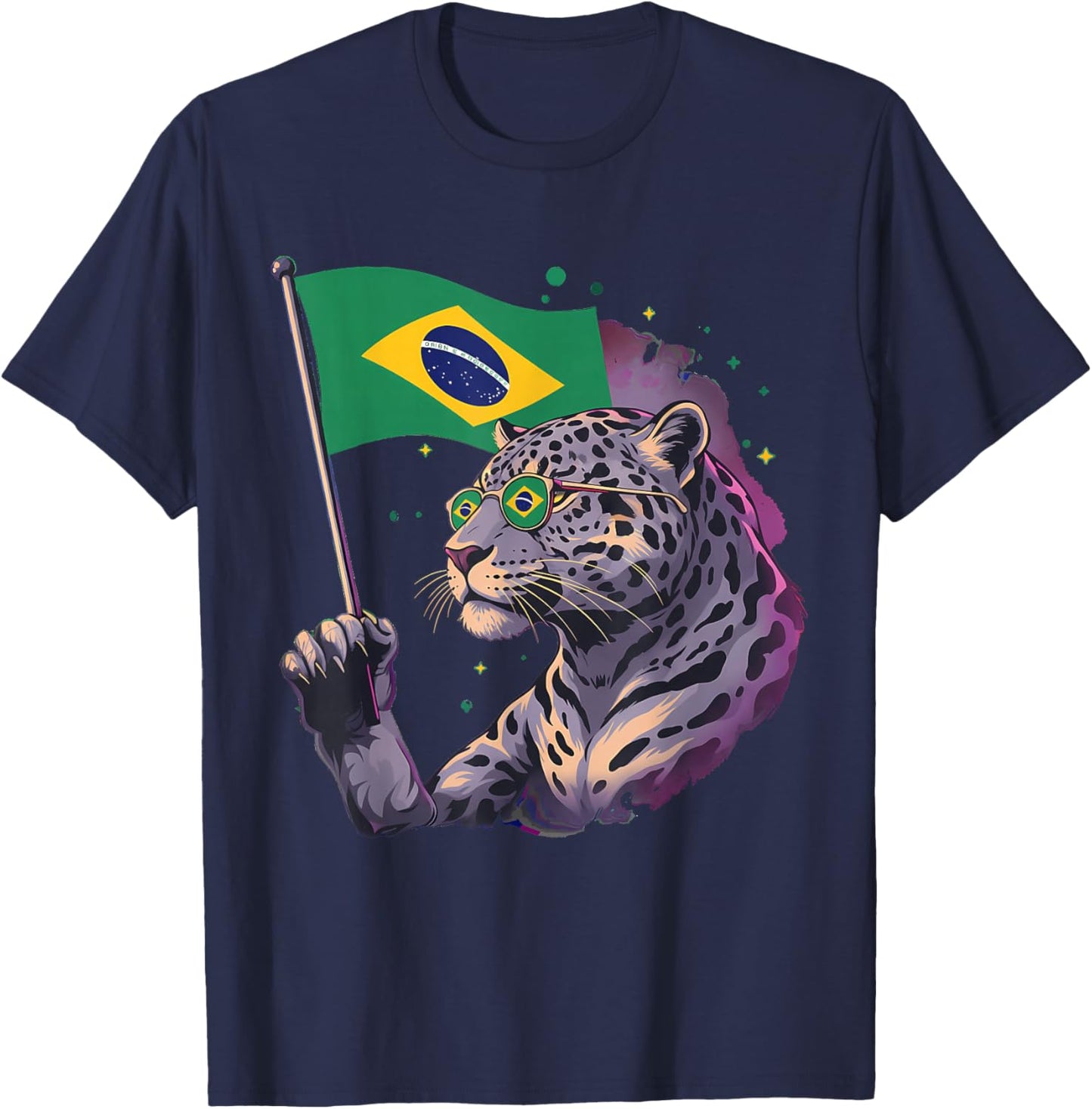Brazil Flag Leopard Brazilian Roots Brasilian Pride Brasil T-Shirt - T-Shirt | Navy
