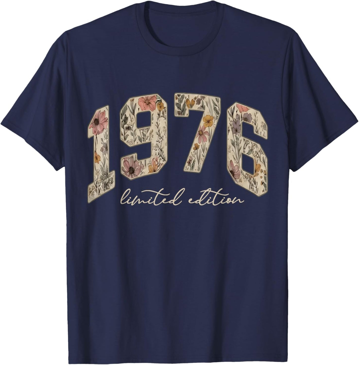 1976 Limited Edition 50th Birthday Retro Floral Chapter 50 T-Shirt - T-Shirt | Navy