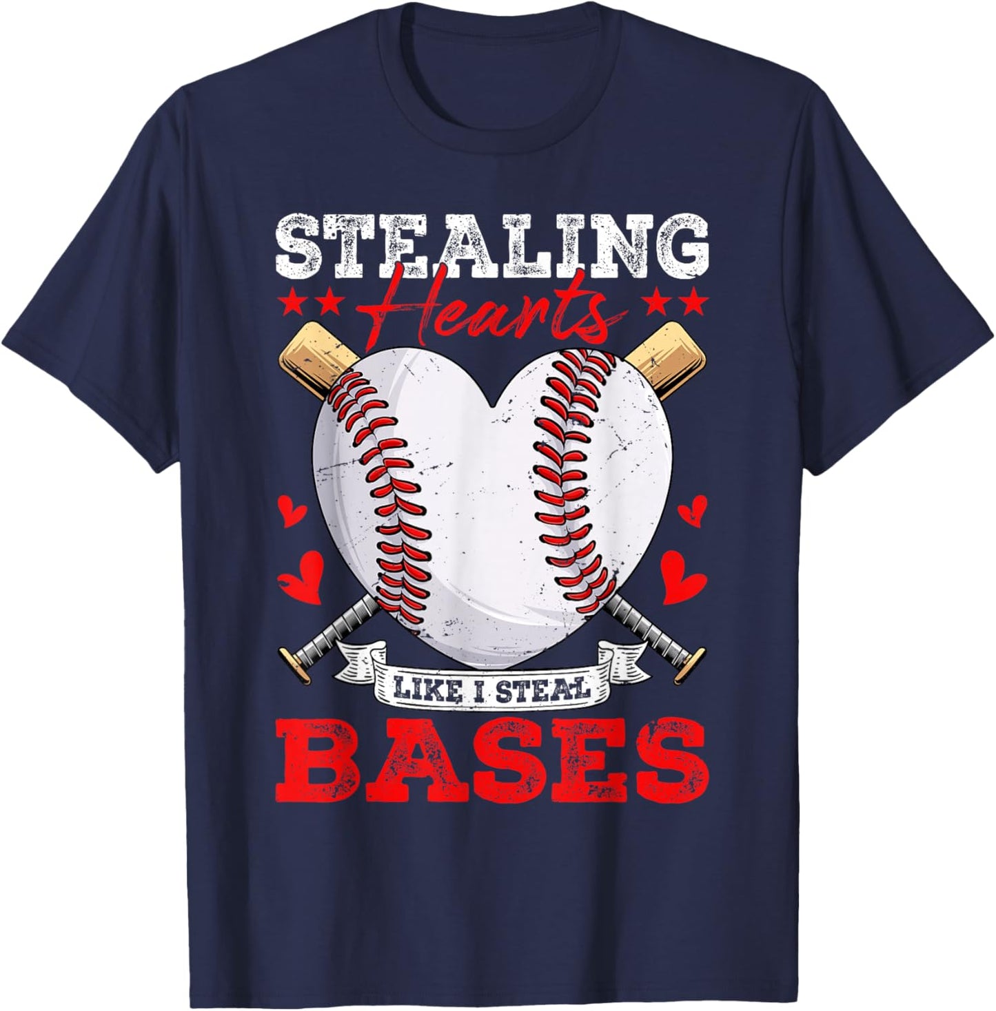 Stealing Hearts Like I Steal Bases Baseball Valentines T-Shirt - T-Shirt | Navy