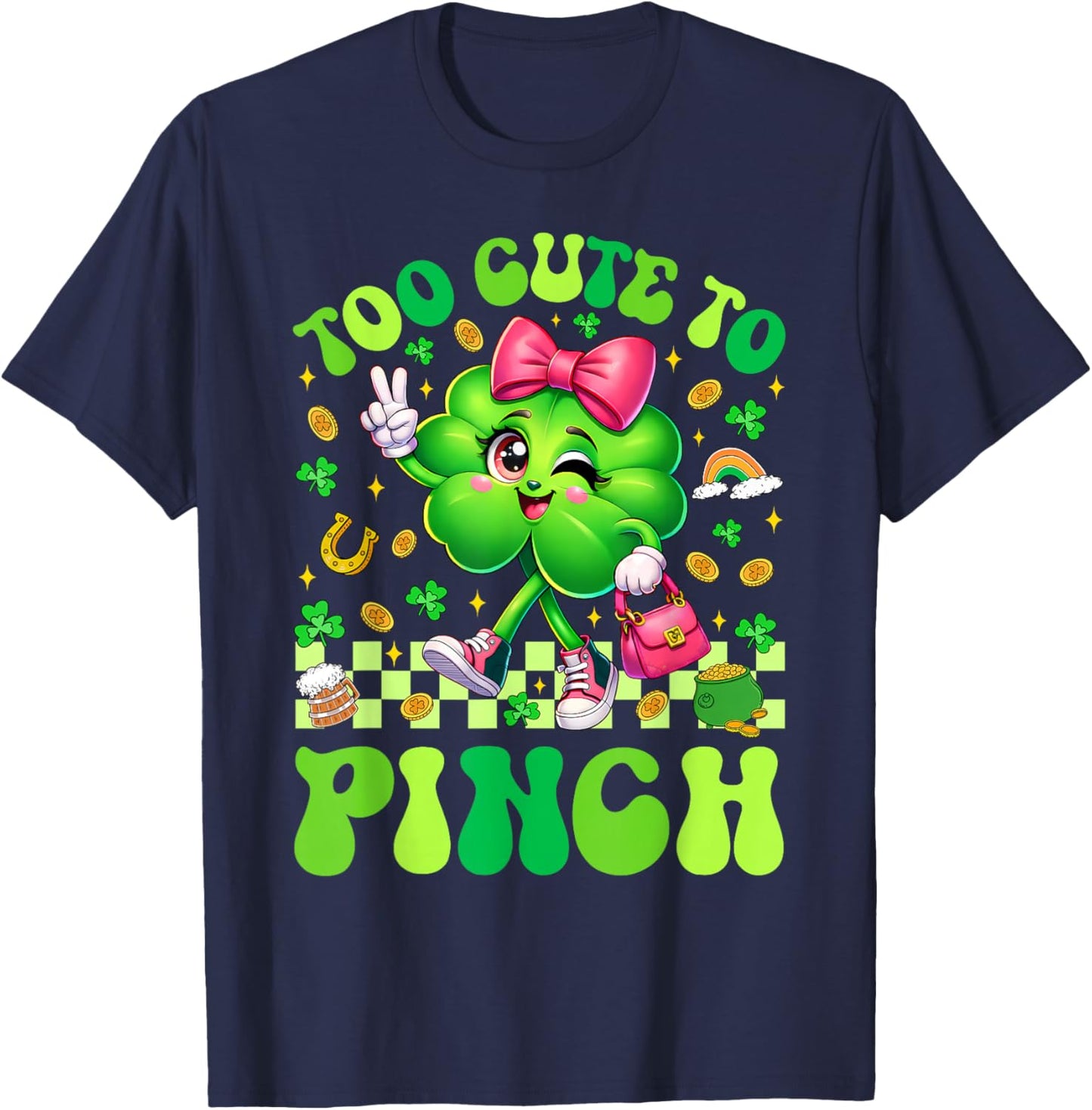 Too Cute to Pinch Shamrock St Patricks Day Toddler Girl Kids T-Shirt - T-Shirt | Navy