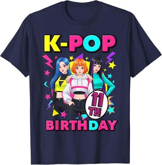 11 Years Old Birthday K Pop Kids 11th Birthday Girls K-pop T-Shirt - T-Shirt | Navy