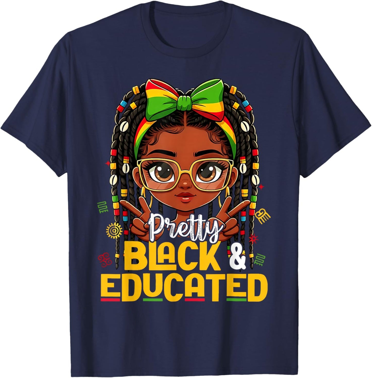 Pretty Black and Educated Black History African American T-Shirt - T-Shirt | Navy