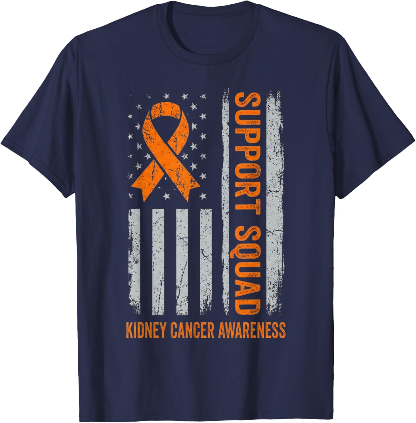 Kidney Cancer Awareness Support Squad Orange Ribbon Flag T-Shirt - T-Shirt | Navy