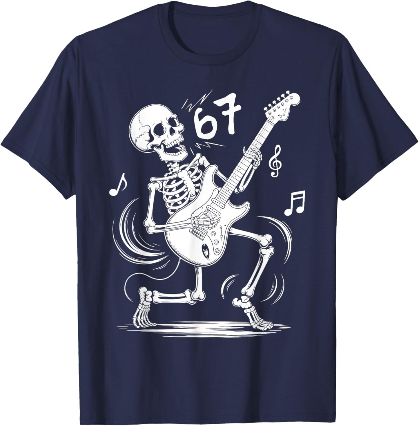 Six Seven Meme 67 Skeleton Playing Guitar Rock and Roll T-Shirt - T-Shirt | Navy