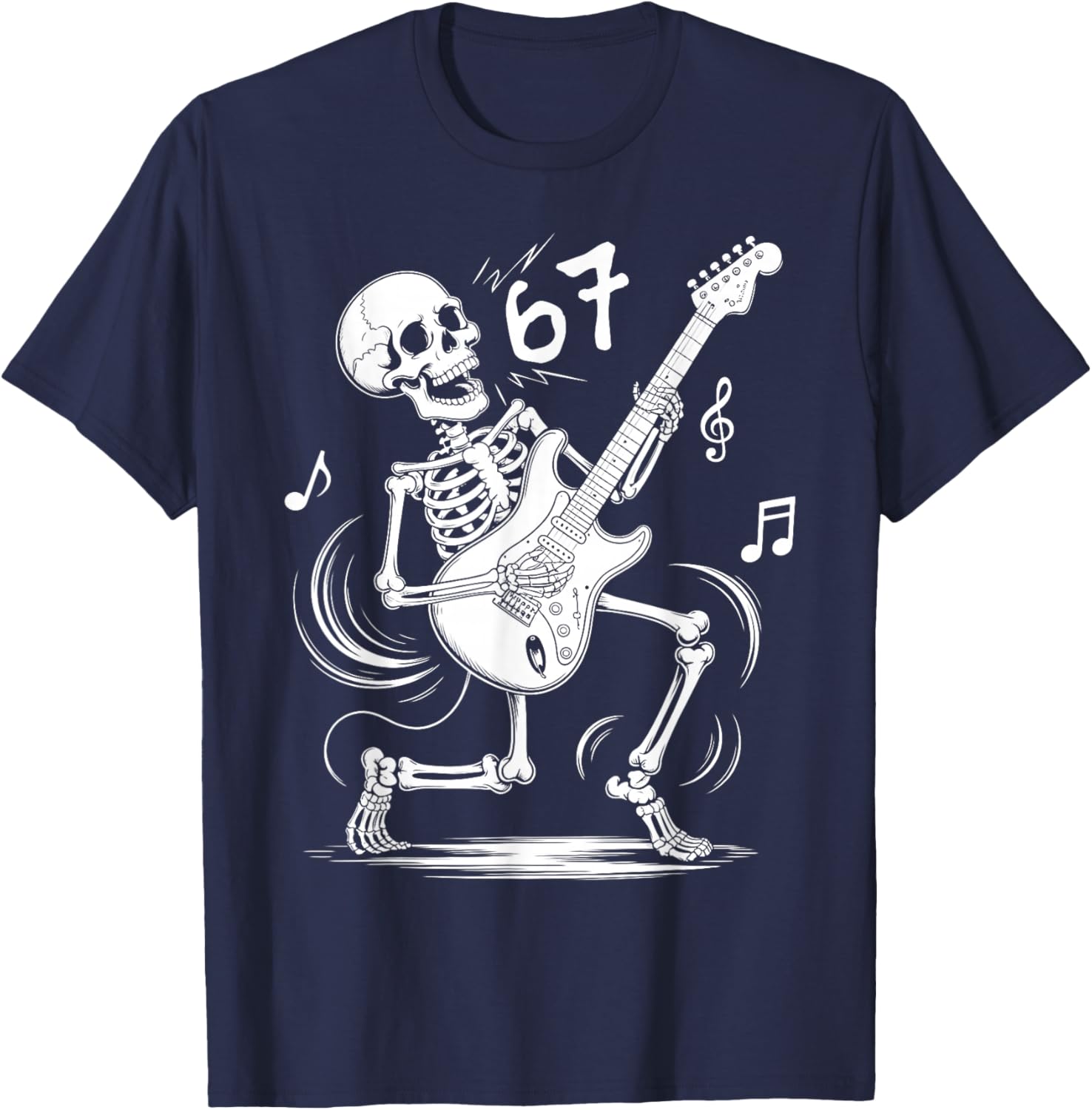 Six Seven Meme 67 Skeleton Playing Guitar Rock and Roll T-Shirt - T-Shirt | Navy