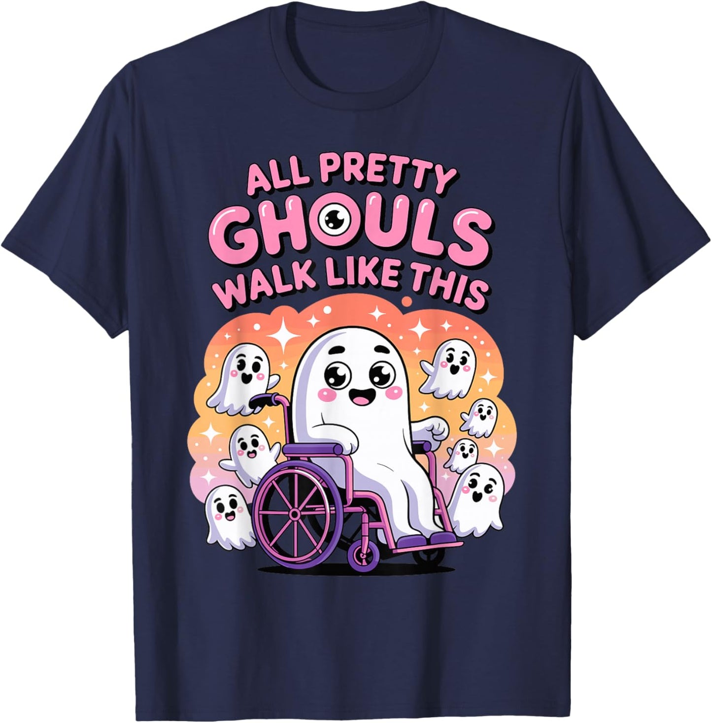 Halloween Wheelchair Costume Handicap Joke Ghouls Walk Like T-Shirt - T-Shirt | Navy
