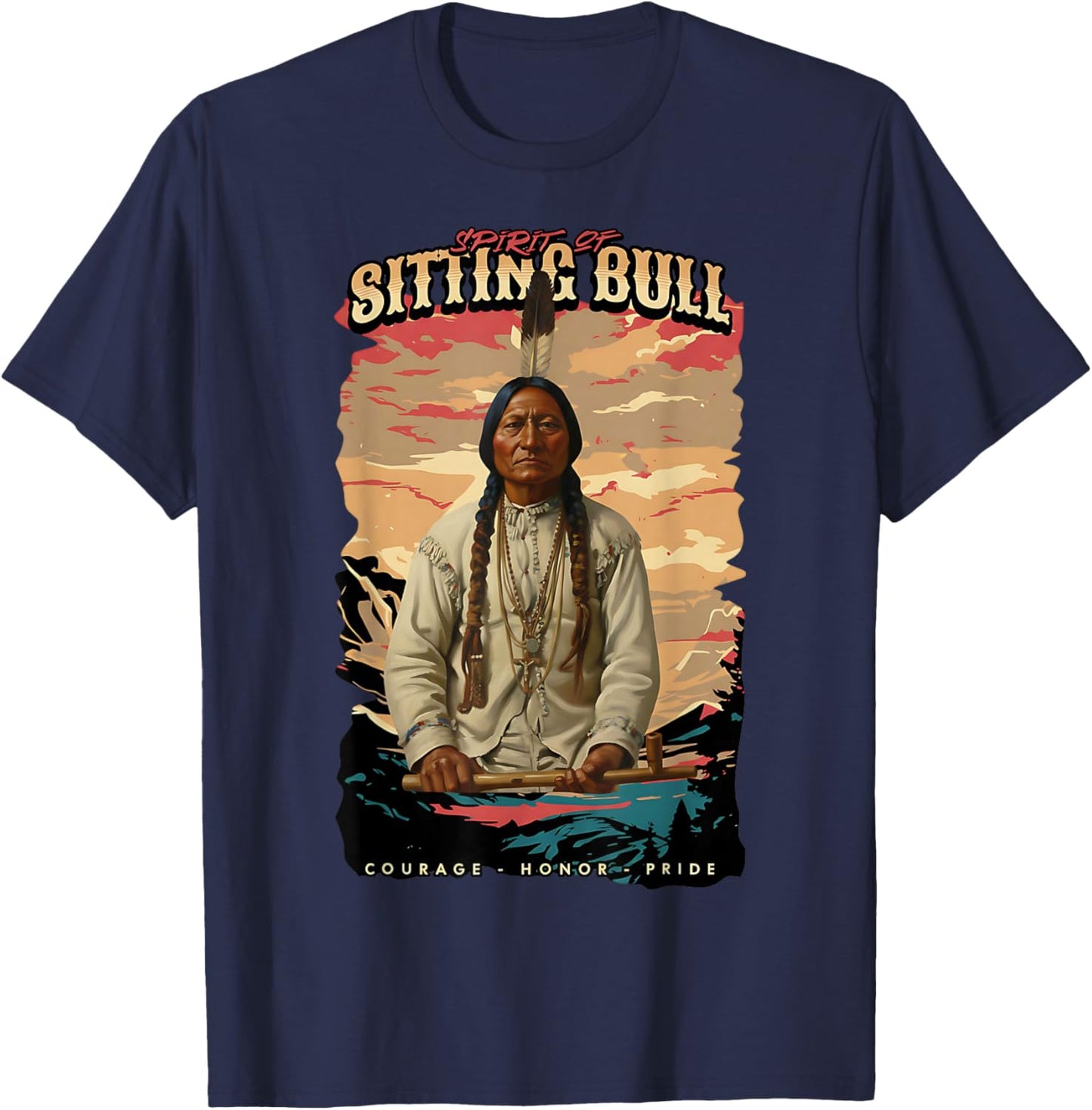 Sitting Bull Native American Chief Lakota Sioux Indians T-Shirt - T-Shirt | Navy