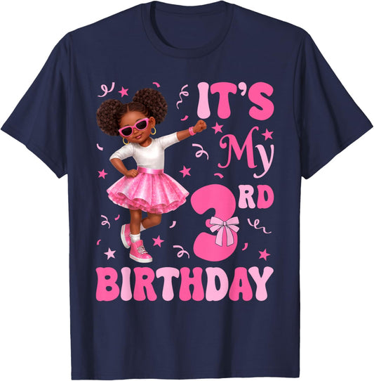 3 Years Old Kids Afro Black Girl It's My 3rd Birthday Kid T-Shirt - T-Shirt | Navy
