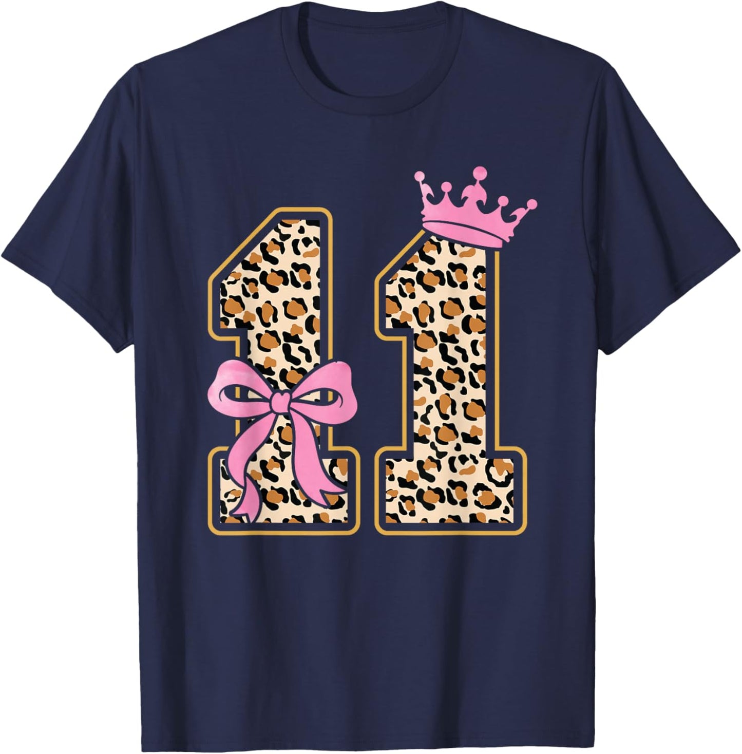 11th Birthday Girl Pink Coquette Bow Leopard 11 Year Old T-Shirt - T-Shirt | Navy