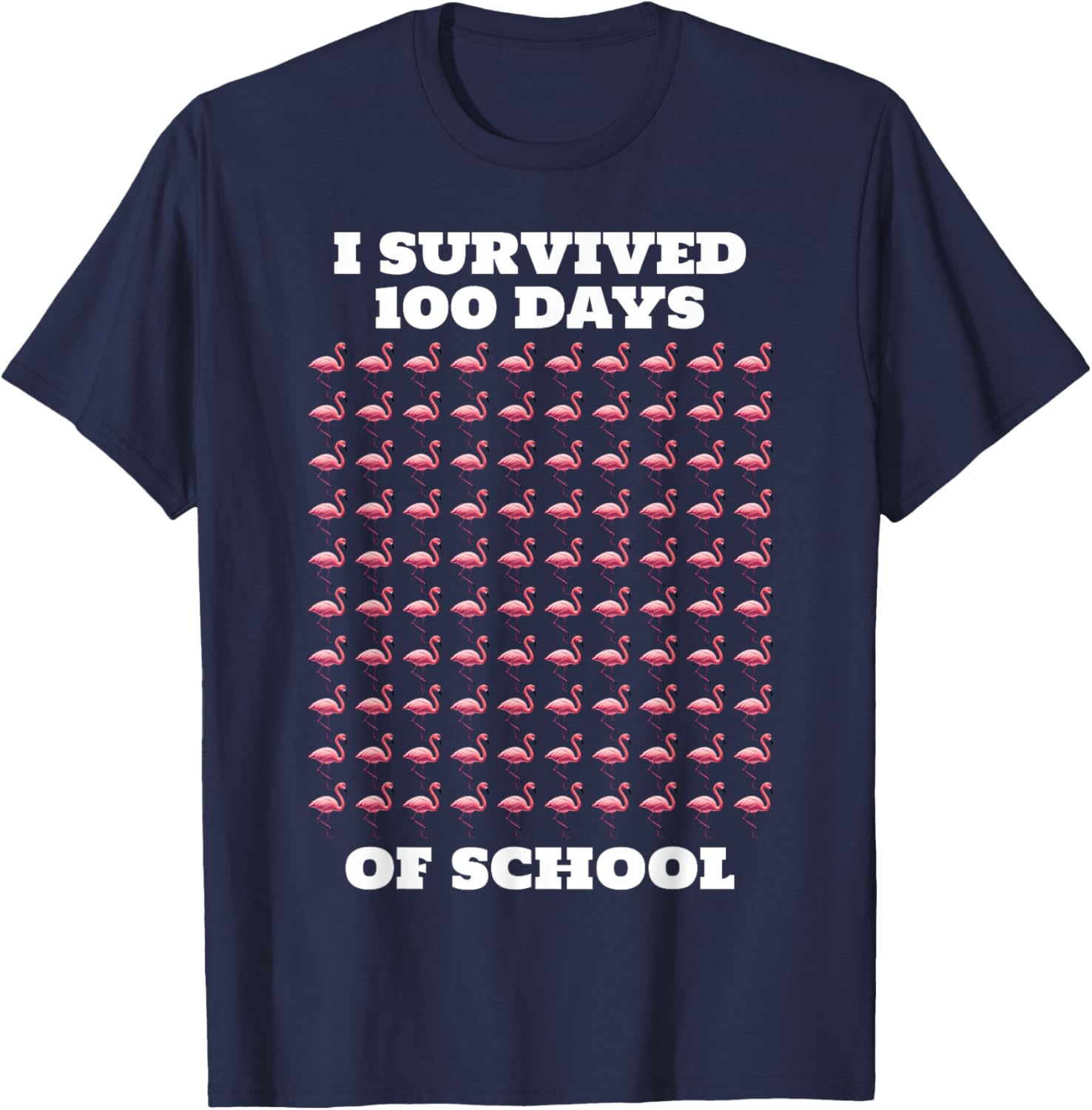 Funny Pink Flamingos 100 Days of School T-Shirt - T-Shirt | Navy