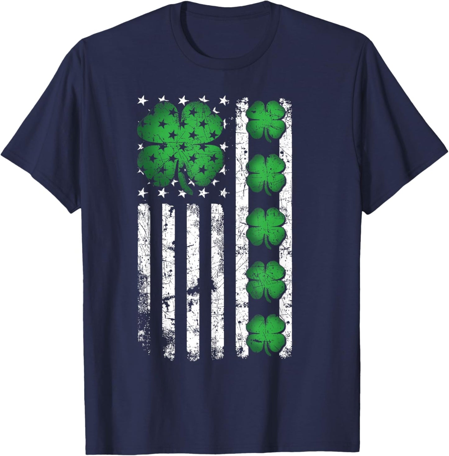 Vintage US American Flag Shamrocks for St Patricks Day 2026 T-Shirt - T-Shirt | Navy