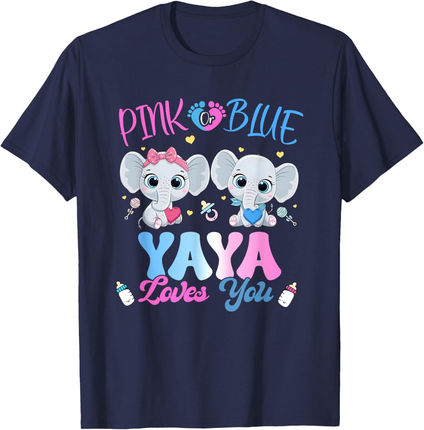 Pink or Blue Yaya Loves You Gender Reveal Elephant T-Shirt - T-Shirt | Navy