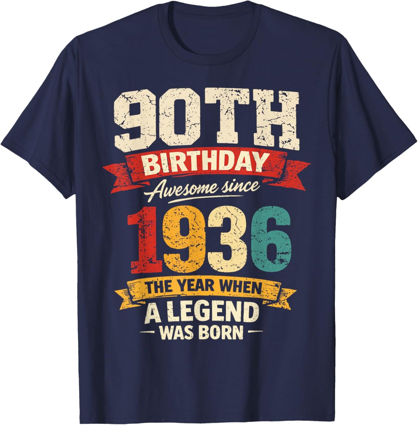 90 Year Old Vintage Awesome Since 1936 90th Birthday T-Shirt - T-Shirt | Navy