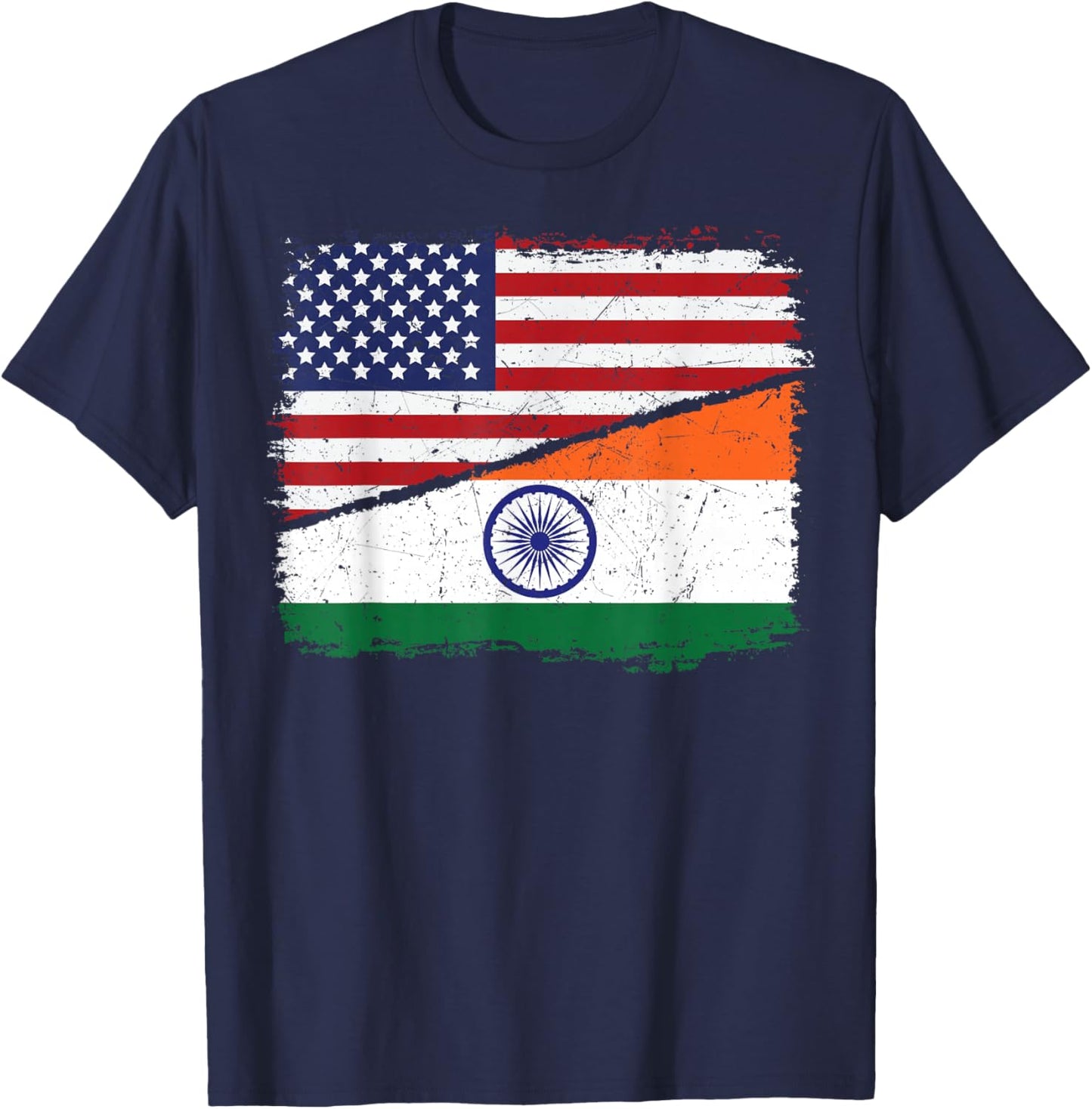 Half American Half Indian USA Flag India Flag Patriotic T-Shirt - T-Shirt | Navy