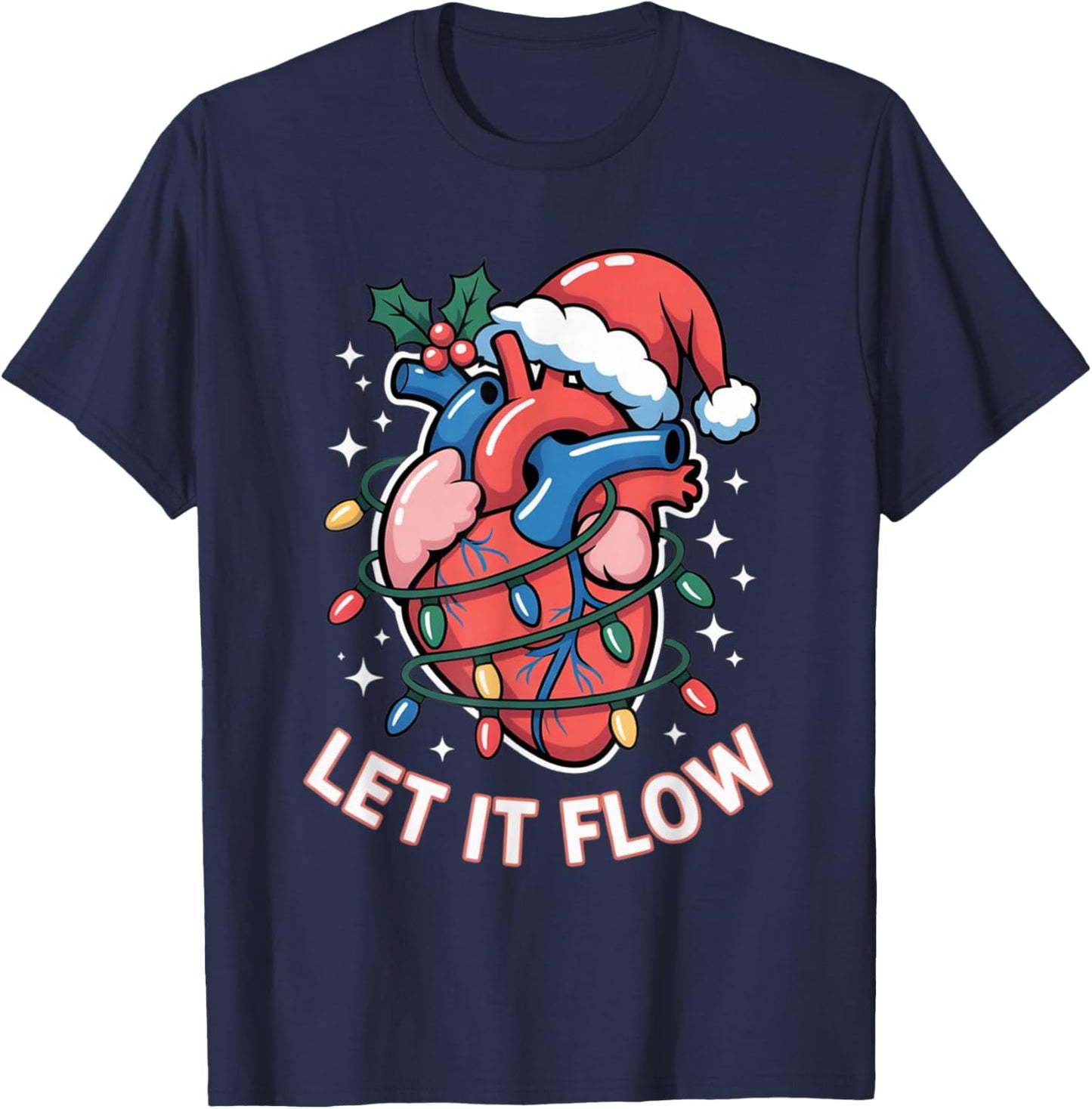 Let It Flow Funny Cardiology Christmas Design T-Shirt - T-Shirt | Navy