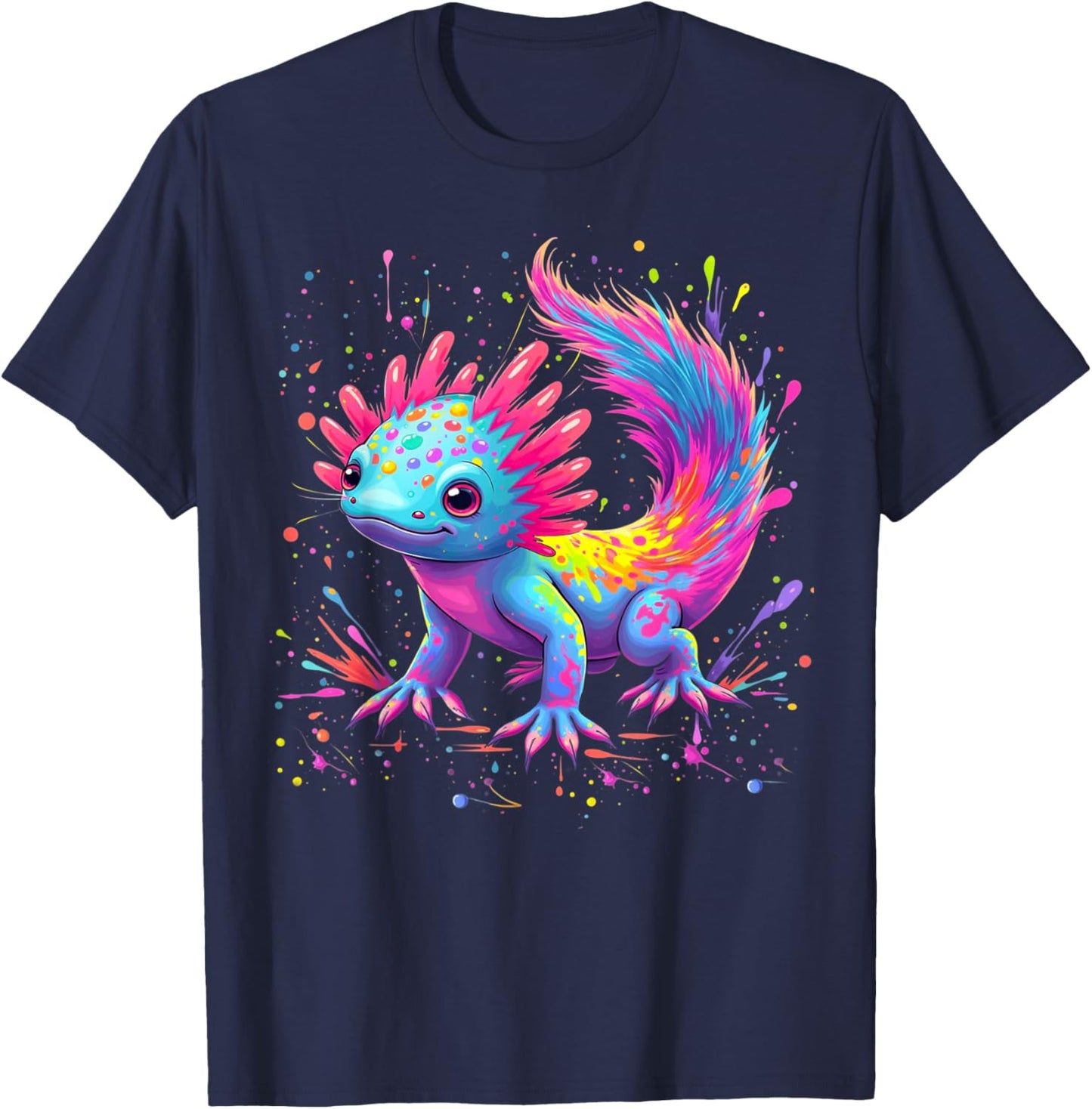 Beautiful Colorful Art Cute Kawaii Axolotl Lovers Animals T-Shirt - T-Shirt | Navy
