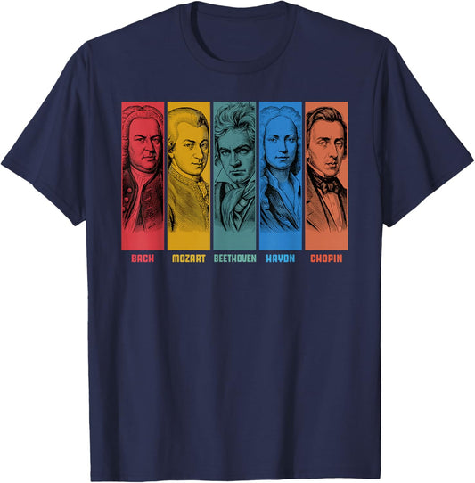 Classical Music Composers Bach Mozart Beethoven Haydn Chopin T-Shirt - T-Shirt | Navy