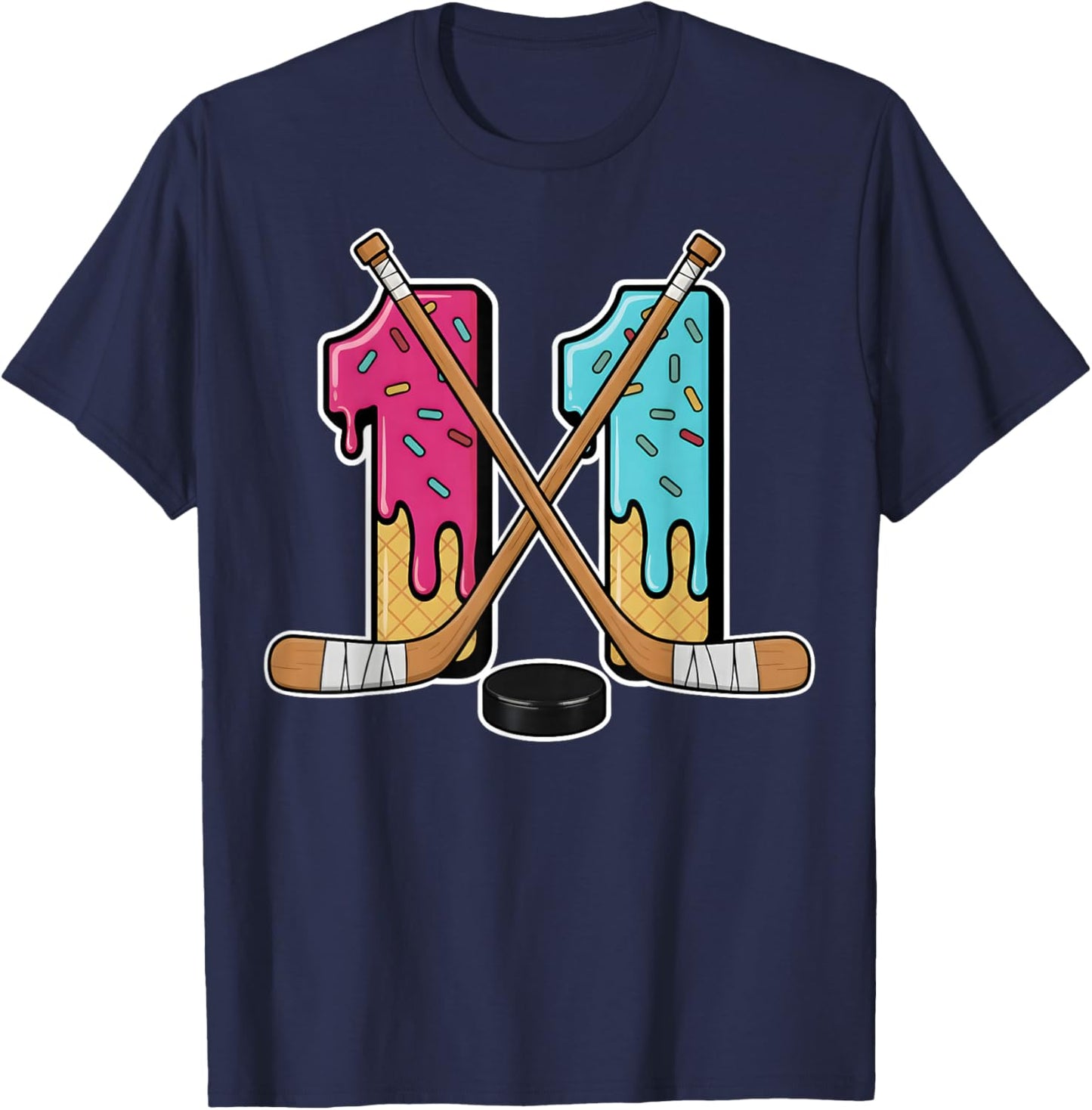 11 Year Old Hockey Ice Cream Drip Youth 11th Birthday Boys T-Shirt - T-Shirt | Navy