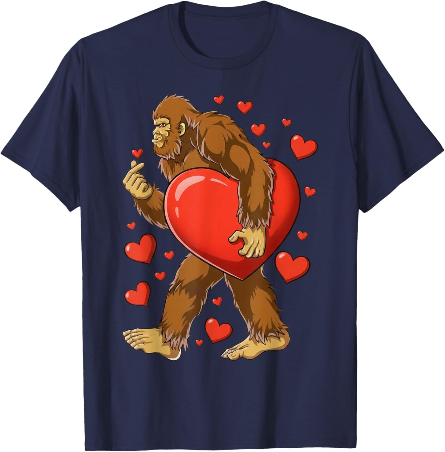 Bigfoot Valentines Day Heart Funny Sasquatch Lovers Gifts T-Shirt - T-Shirt | Navy