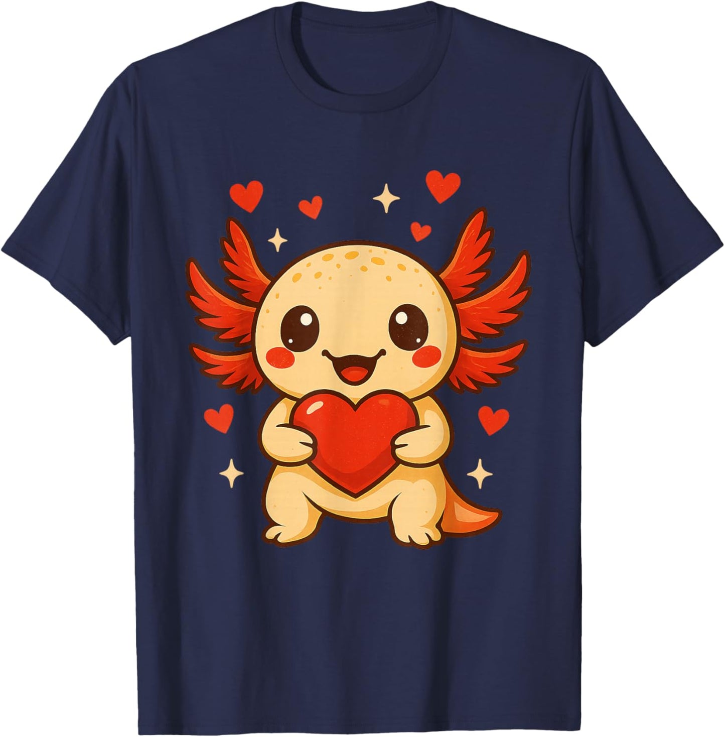 Axolotl Love Heart Valentine's Day Funny Boys Girls Kids T-Shirt - T-Shirt | Navy