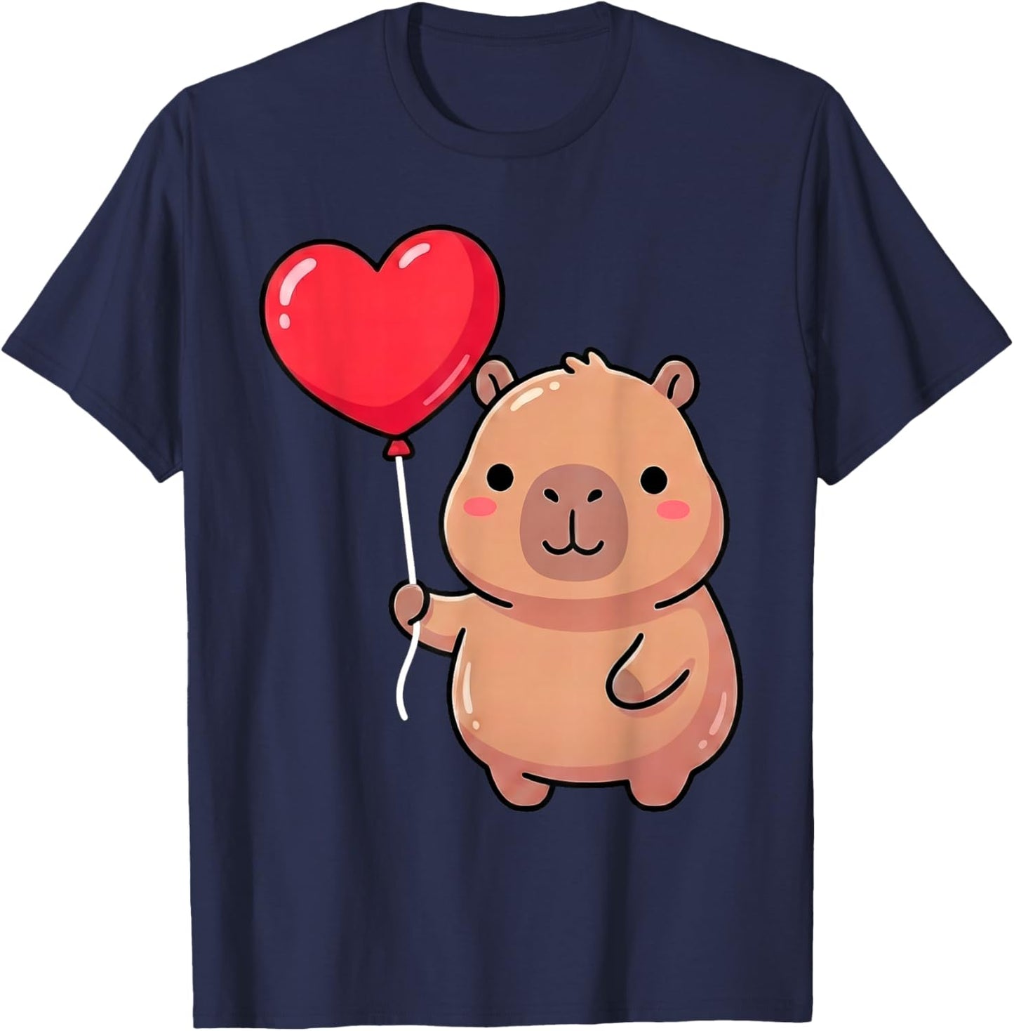 Cute Valentine's Day Capybara Holding Heart Balloon Kawaii T-Shirt - T-Shirt | Navy