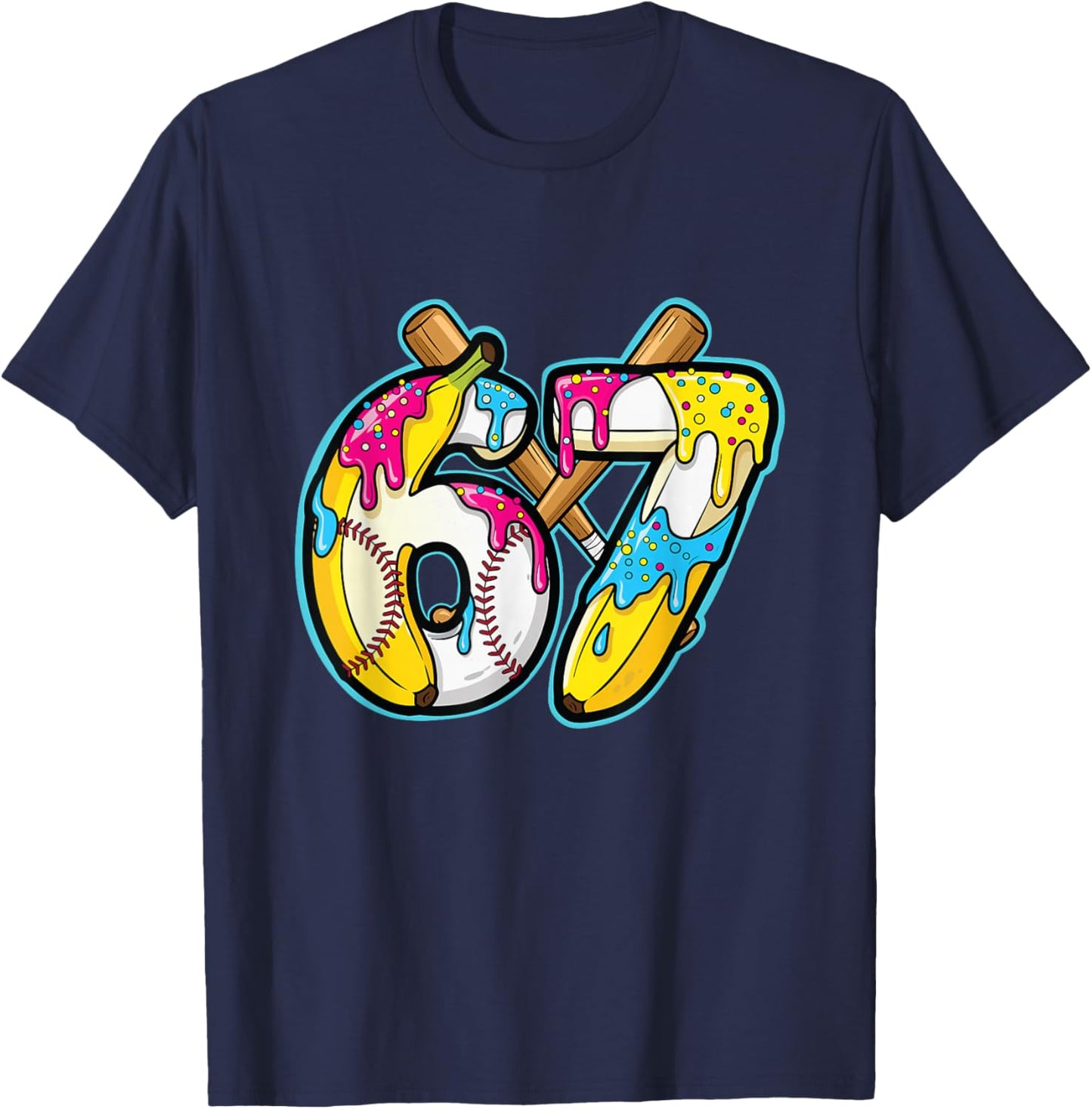 Funny Banana 67 Ice Cream Drip Meme Six Seven Gen Alpha Art T-Shirt - T-Shirt | Navy