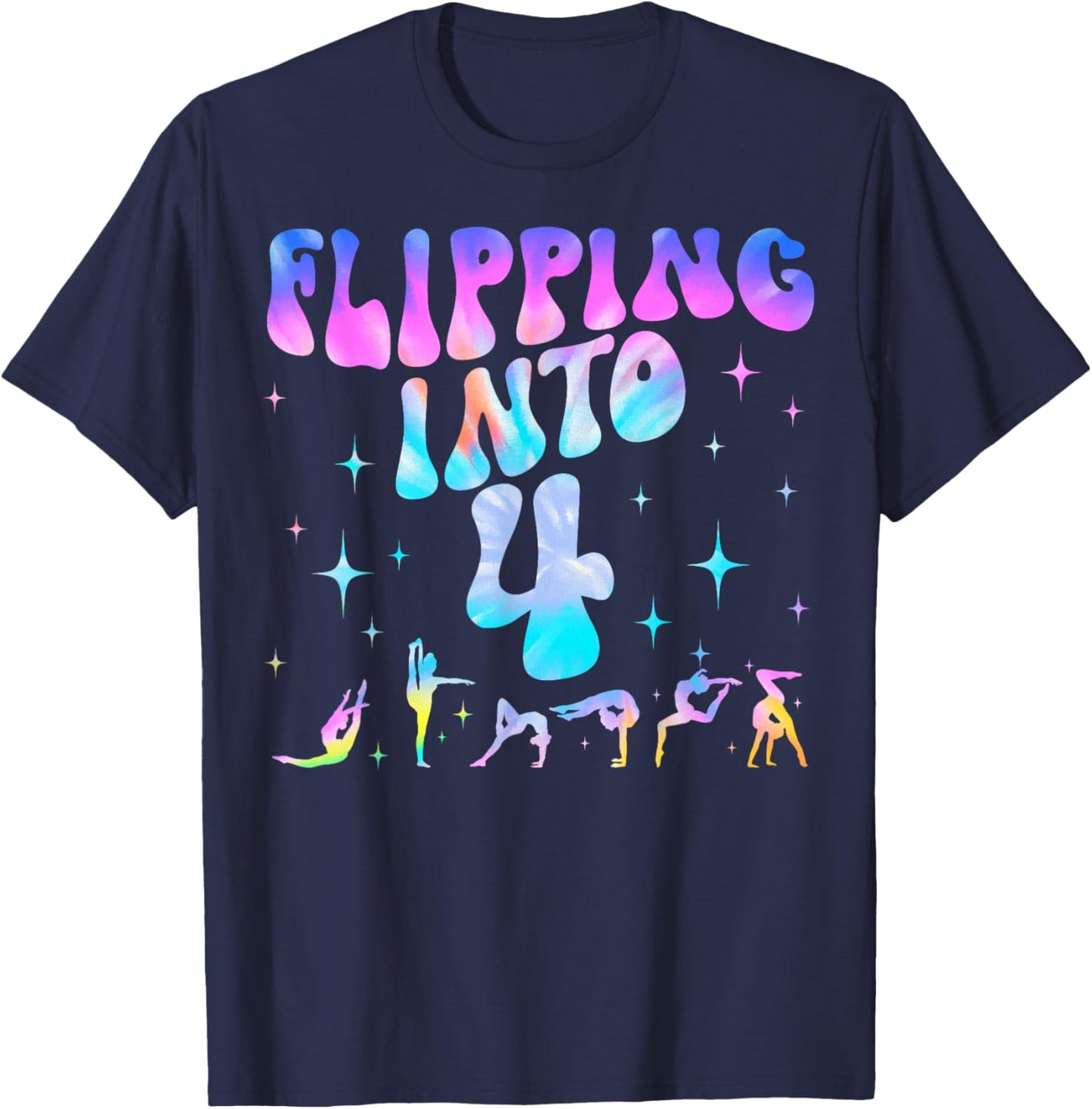 Flipping Into 4th Birthday Gymnastic 4 Years Old Girl Party T-Shirt - T-Shirt | Navy