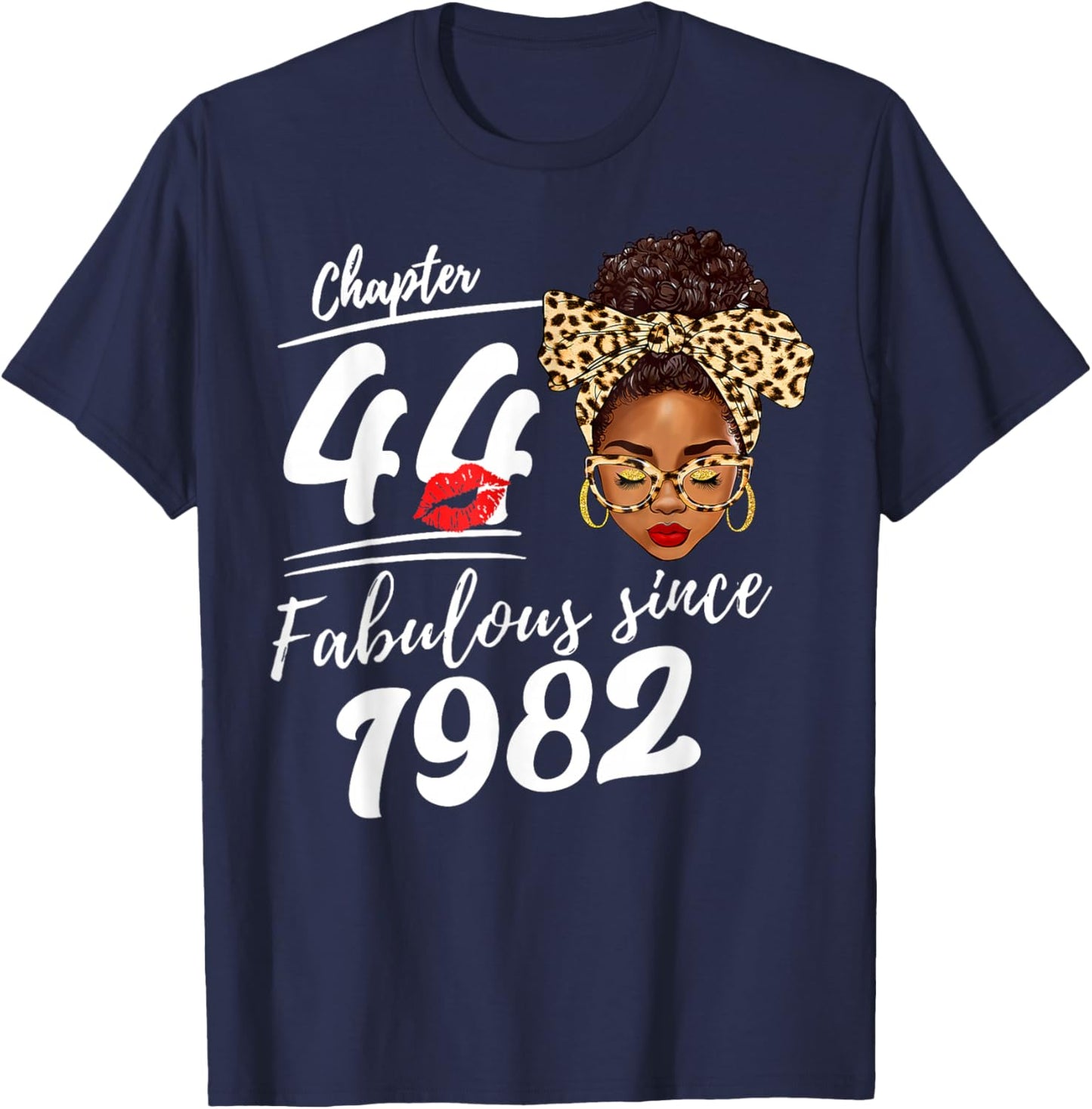 It's My 44th Birthday Black Melanin Afro Queen Leopard Women T-Shirt - T-Shirt | Navy