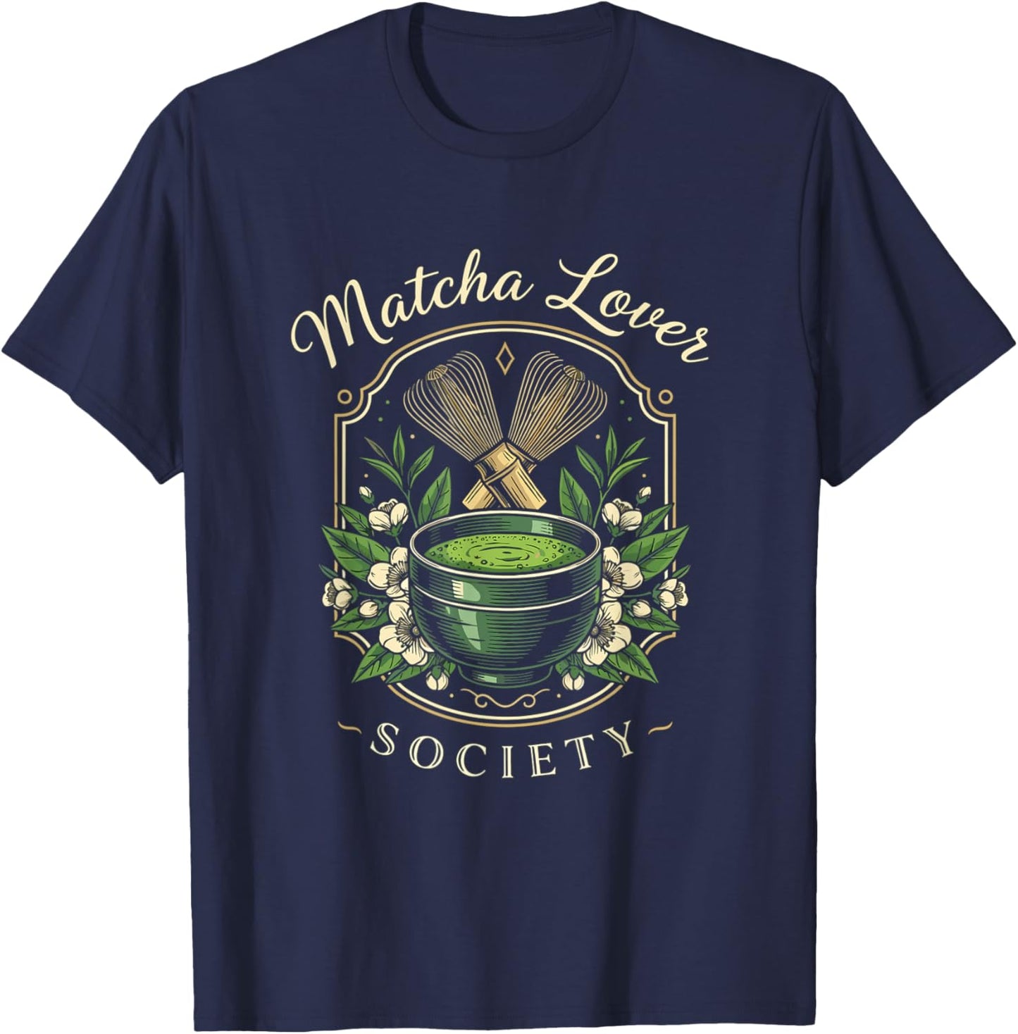 Matcha Lover Society Elegant Tea Aesthetic Zen Art T-Shirt - T-Shirt | Navy
