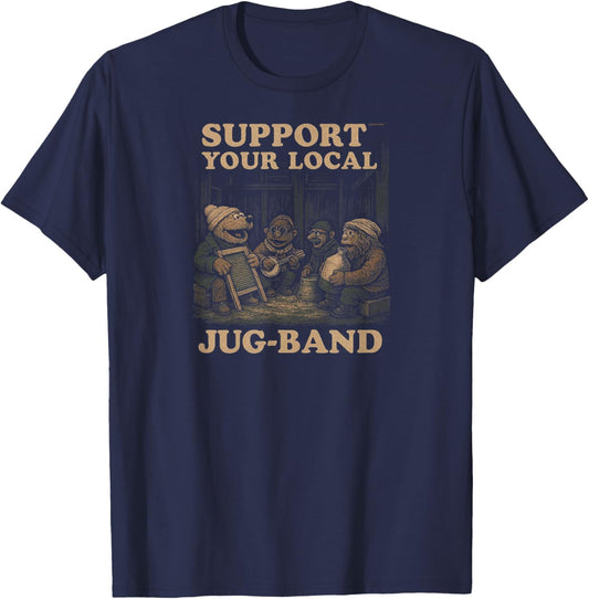 Vintage Support Your Local Jug-Band Graphic Music Musician T-Shirt - T-Shirt | Navy
