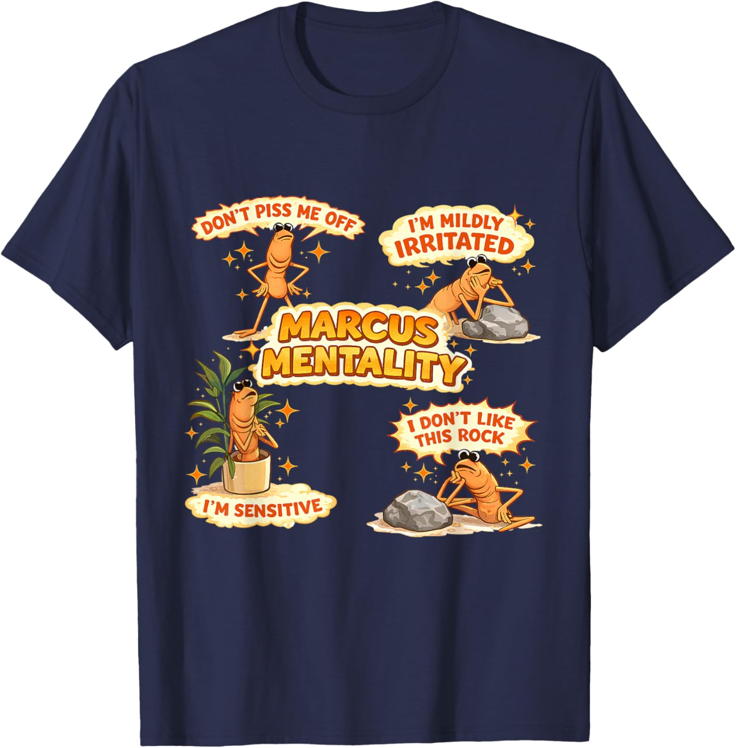 Marcus The Worm Funny I'm Mildly Irritated Meme T-Shirt - T-Shirt | Navy