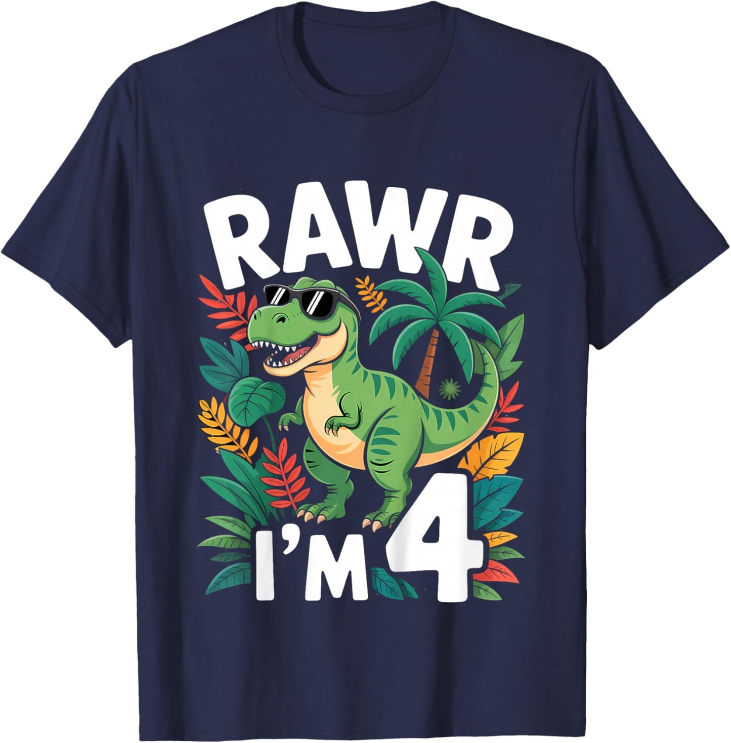 Kids Four Years Old Dinosaur Funny 4th Birthday Kids T-Shirt - T-Shirt | Navy